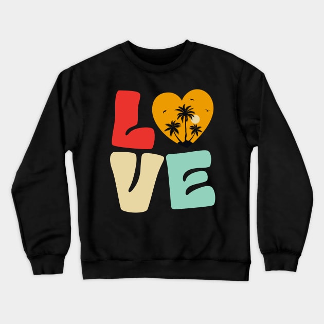 Vintage Retro Style Summer Surfing Beach Plam Tree Love Crewneck Sweatshirt by Msafi